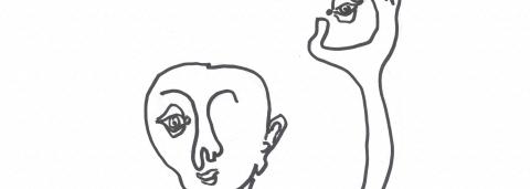 Dessin de Milan Kundera un personnage qui tiens son oeil dans sa main