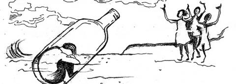 Dessin d'une personne isolée dans une bouteille