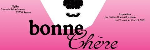 Affiche expo Bonne chère avec un dégradé de bleu vers le rose représentant un visage en symétrie