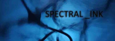 Visuel de Spectral _ink, on y voit un fond bleu qui rapelle l'eau avec de l'encre noir, il y est écrit "Spectral _ink"