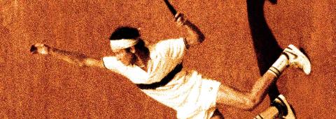 Affiche du film L'empire de la perfection, où on y voit John McEnroe, tennisman en train de faire un service à Rolland Garros en 1984