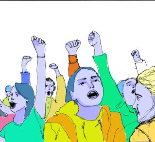 Dessins colorés représentant des femmes dans une manifestation
