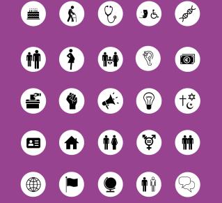Visuel avec les picto des 26 critères de discrimination par la loi