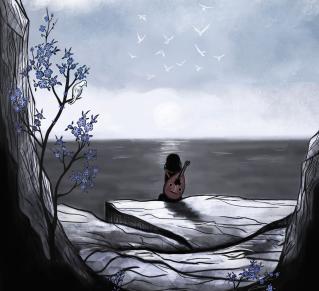 Illustration d'une petite fille de dos face à la mer