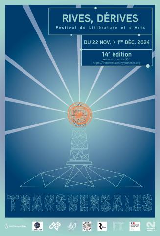 Affiche Transversales 2024, avec un phare lumineux